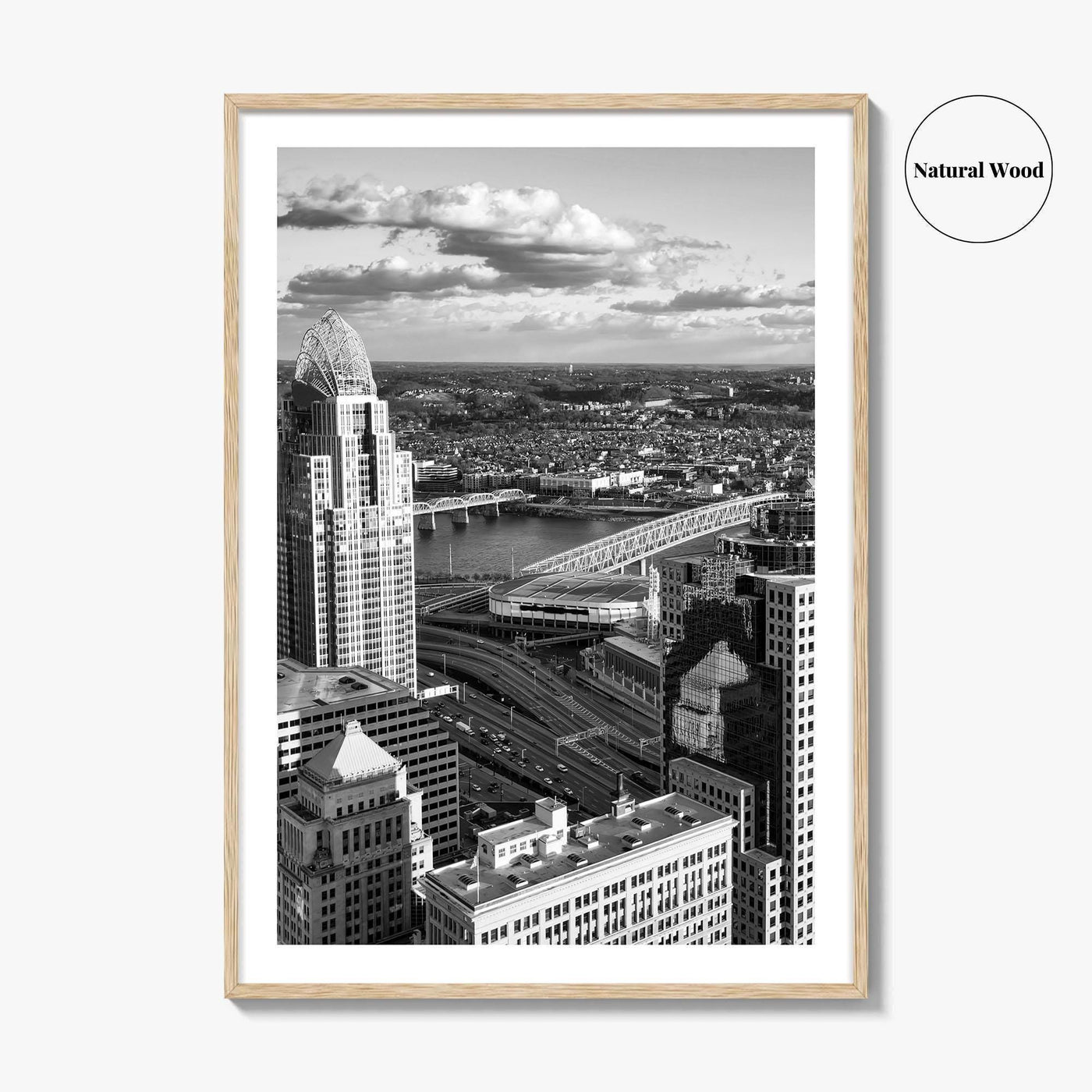 Cincinnati Skyline Black and White Fine Art Photo Print, Ohio River, USA Poster