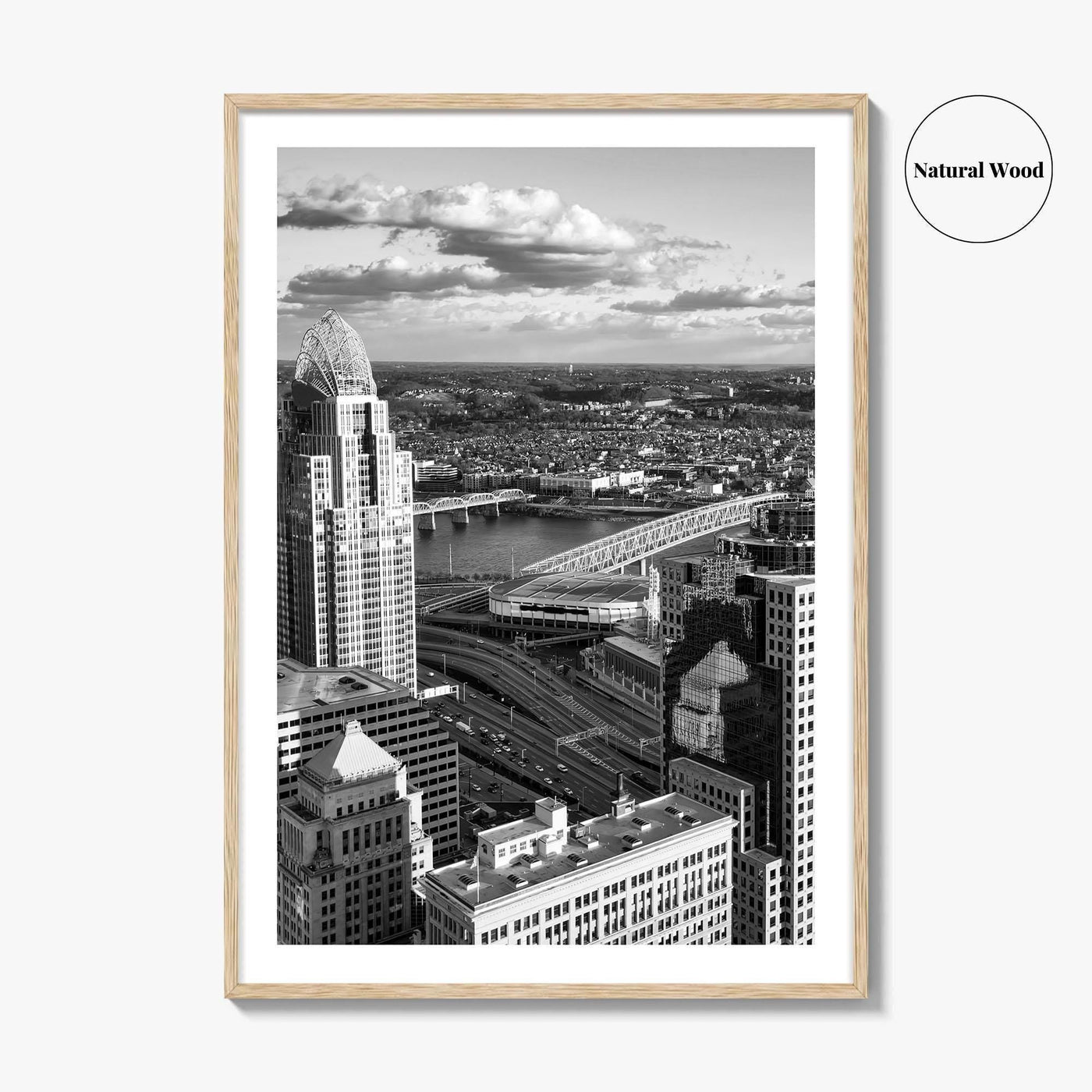 Cincinnati Skyline Black and White Fine Art Photo Print, Ohio River, USA Poster