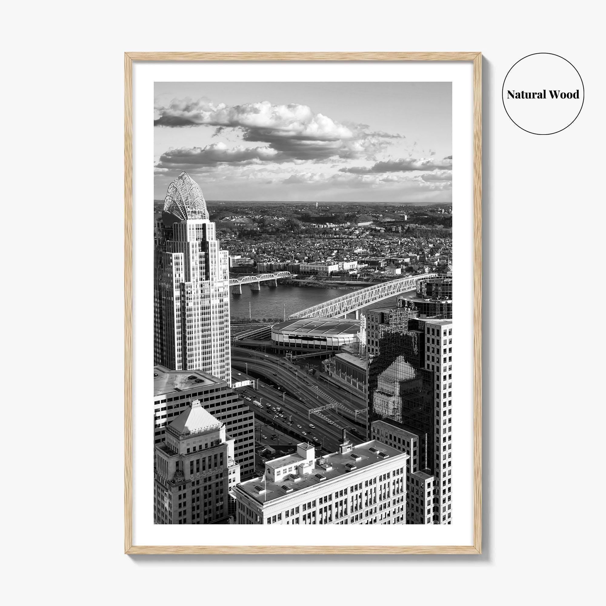Cincinnati Skyline Black and White Fine Art Photo Print, Ohio River, USA Poster