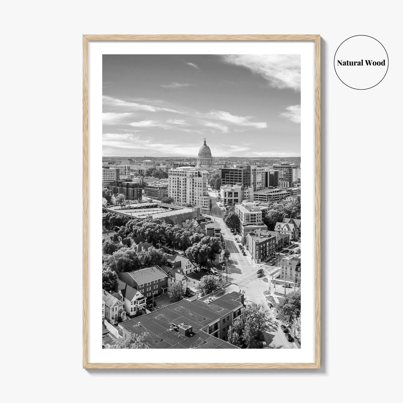 Madison Skyline Black and White Fine Art Photo Print, Wisconsin State Capitol, USA Poster