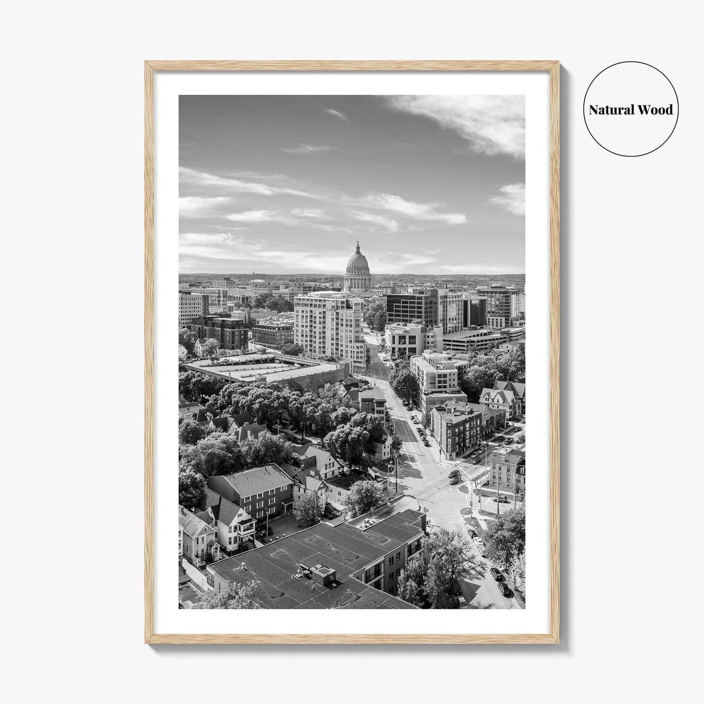 Madison Skyline Black and White Fine Art Photo Print, Wisconsin State Capitol, USA Poster