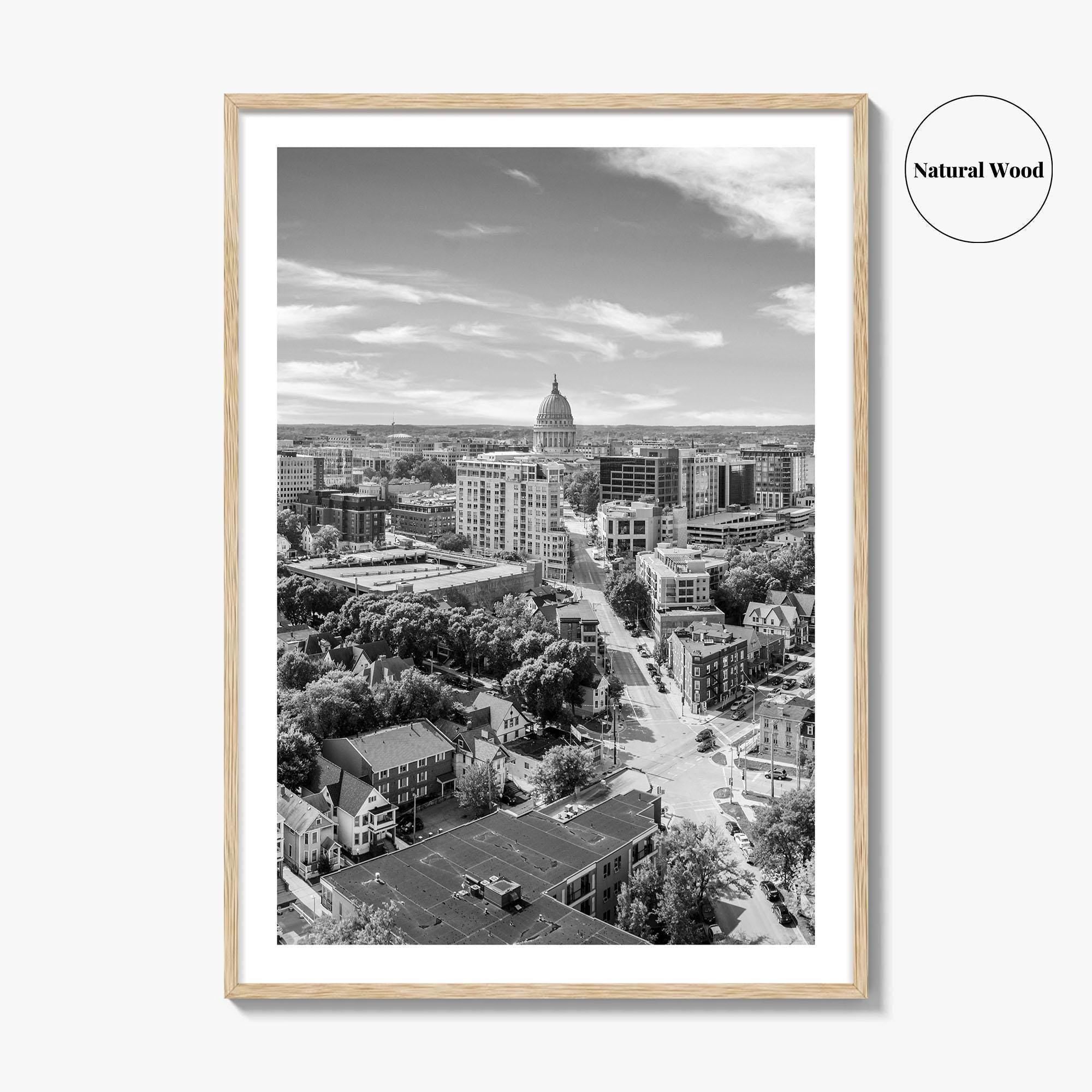Madison Skyline Black and White Fine Art Photo Print, Wisconsin State Capitol, USA Poster