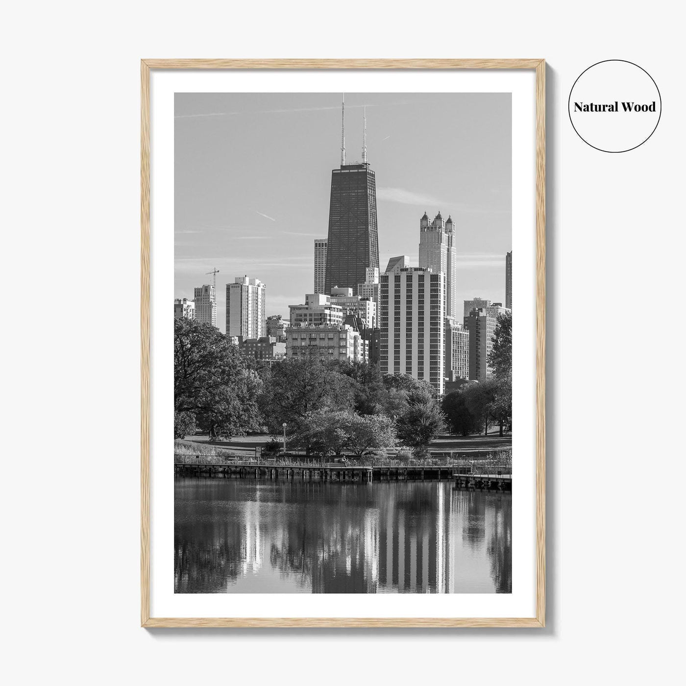 Chicago Skyline Black and White Fine Art Photo Print, Lincoln Park Illinois Poster