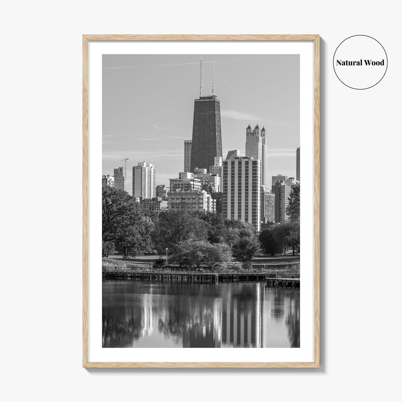 Chicago Skyline Black and White Fine Art Photo Print, Lincoln Park Illinois Poster
