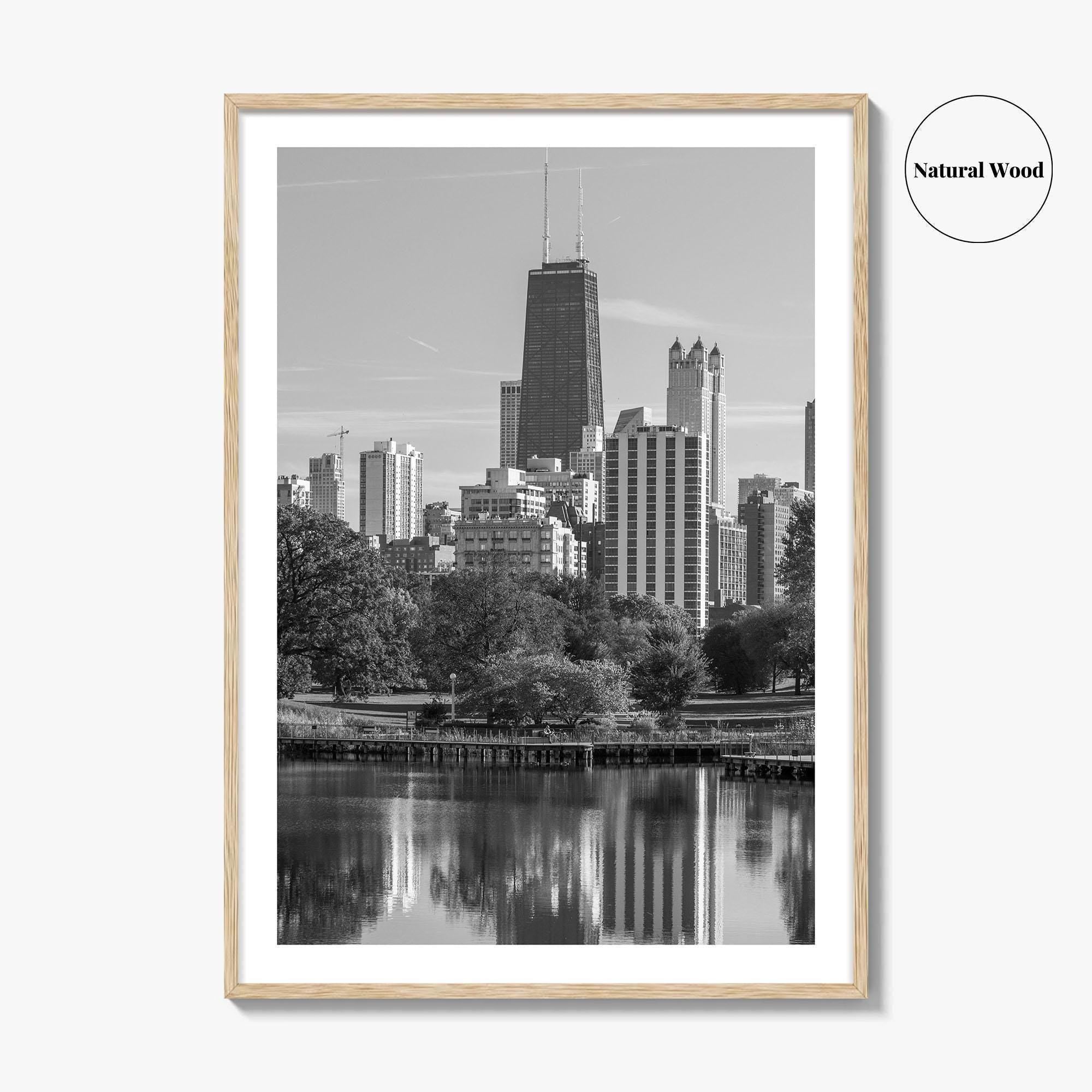 Chicago Skyline Black and White Fine Art Photo Print, Lincoln Park Illinois Poster
