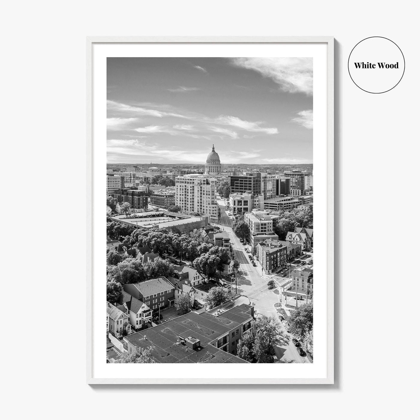 Madison Skyline Black and White Fine Art Photo Print, Wisconsin State Capitol, USA Poster