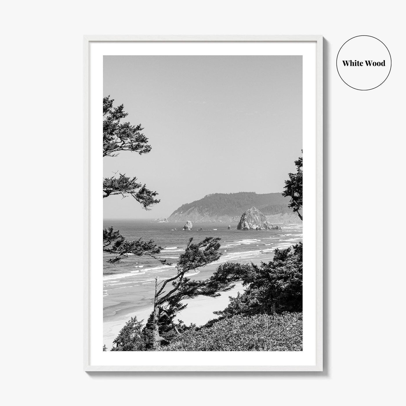 Cannon Beach Black and White Fine Art Photo Print, Haystack Rock Oregon Coast Poster
