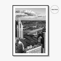 Cincinnati Skyline Black and White Fine Art Photo Print, Ohio River, USA Poster