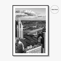 Cincinnati Skyline Black and White Fine Art Photo Print, Ohio River, USA Poster