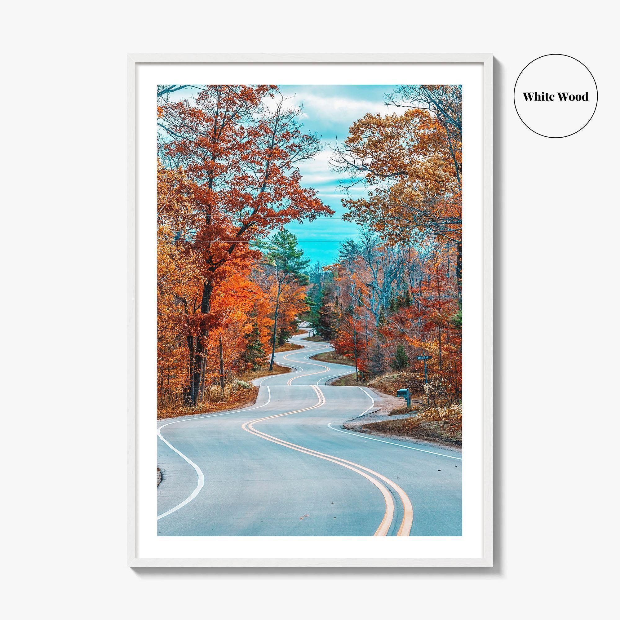 Door County Wisconsin Fine Art Photo Print, Autumn Winding Road, Fall Foliage Poster