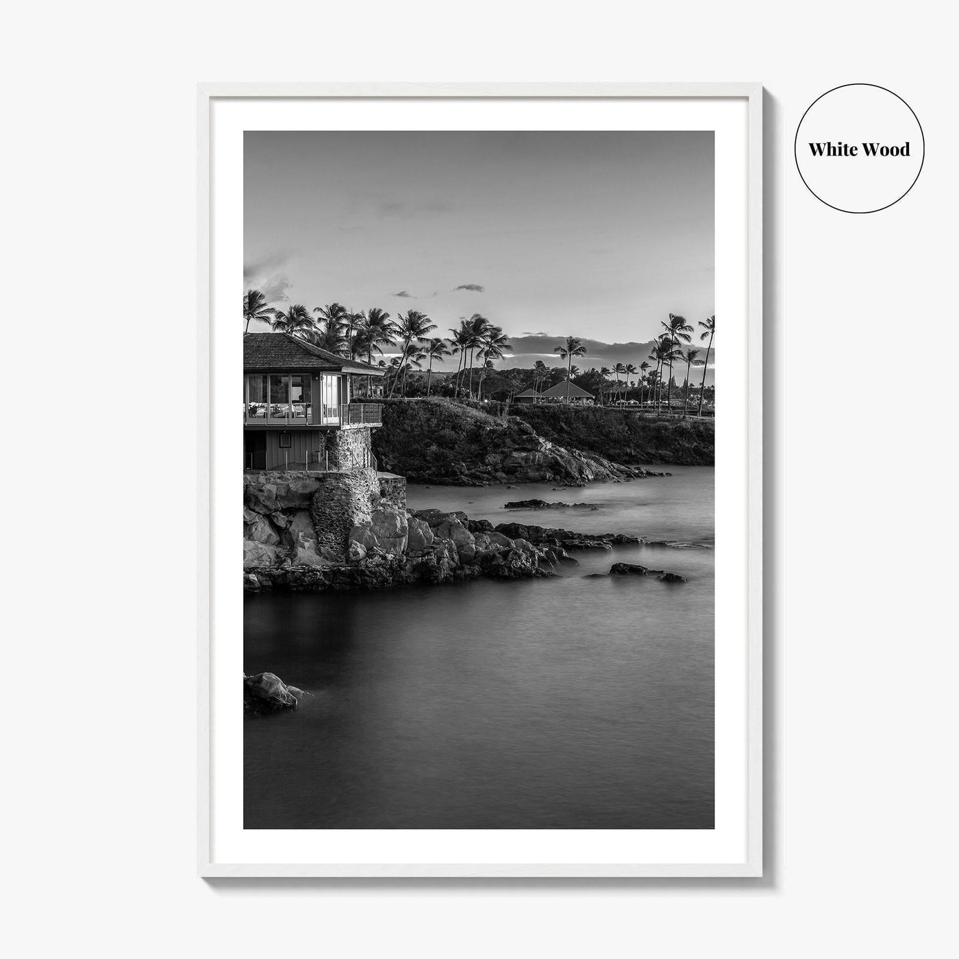 Maui Black and White Fine Art Photo Print, Hawaii Wall Poster, Cliff House