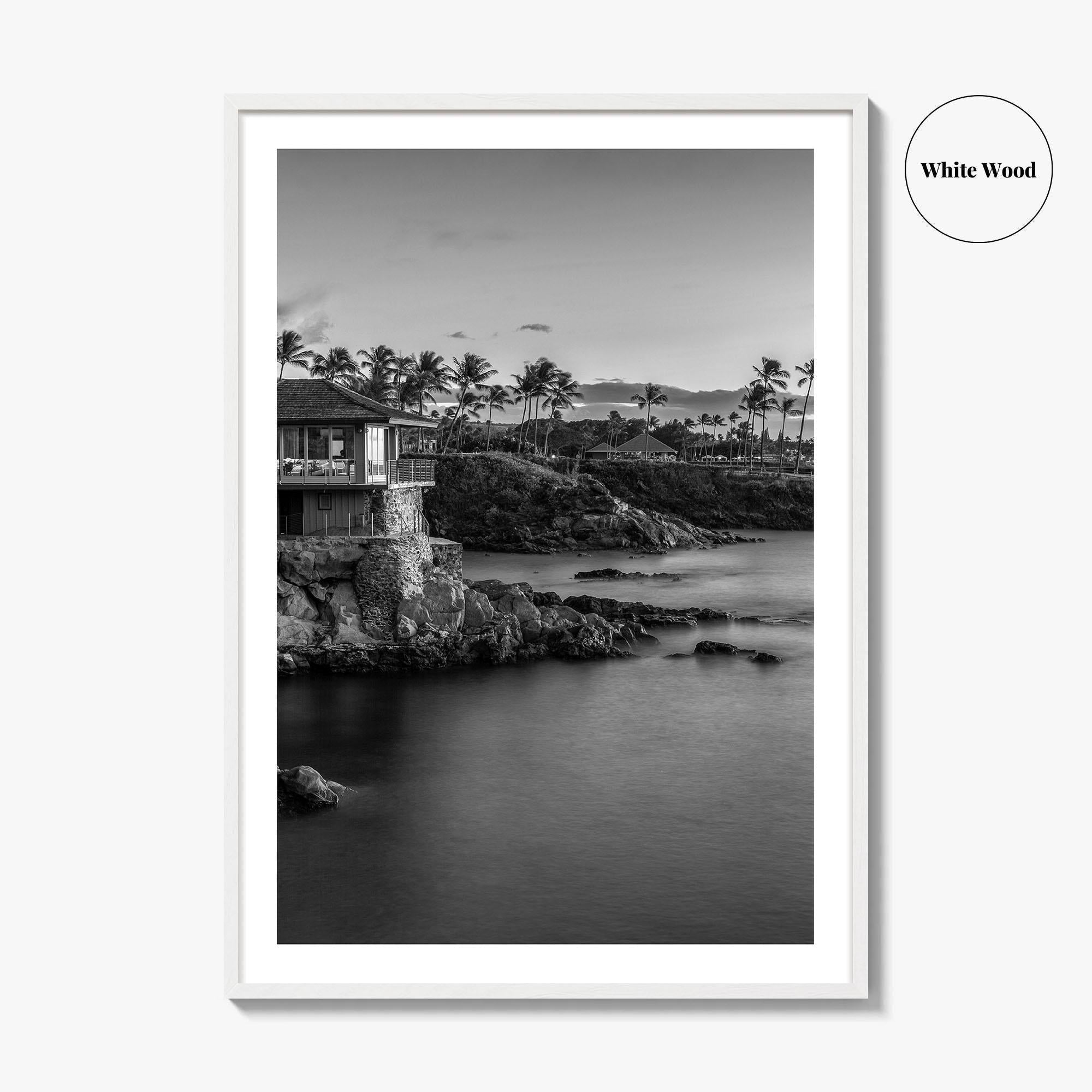 Maui Black and White Fine Art Photo Print, Hawaii Wall Poster, Cliff House