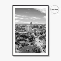 Madison Skyline Black and White Fine Art Photo Print, Wisconsin State Capitol, USA Poster