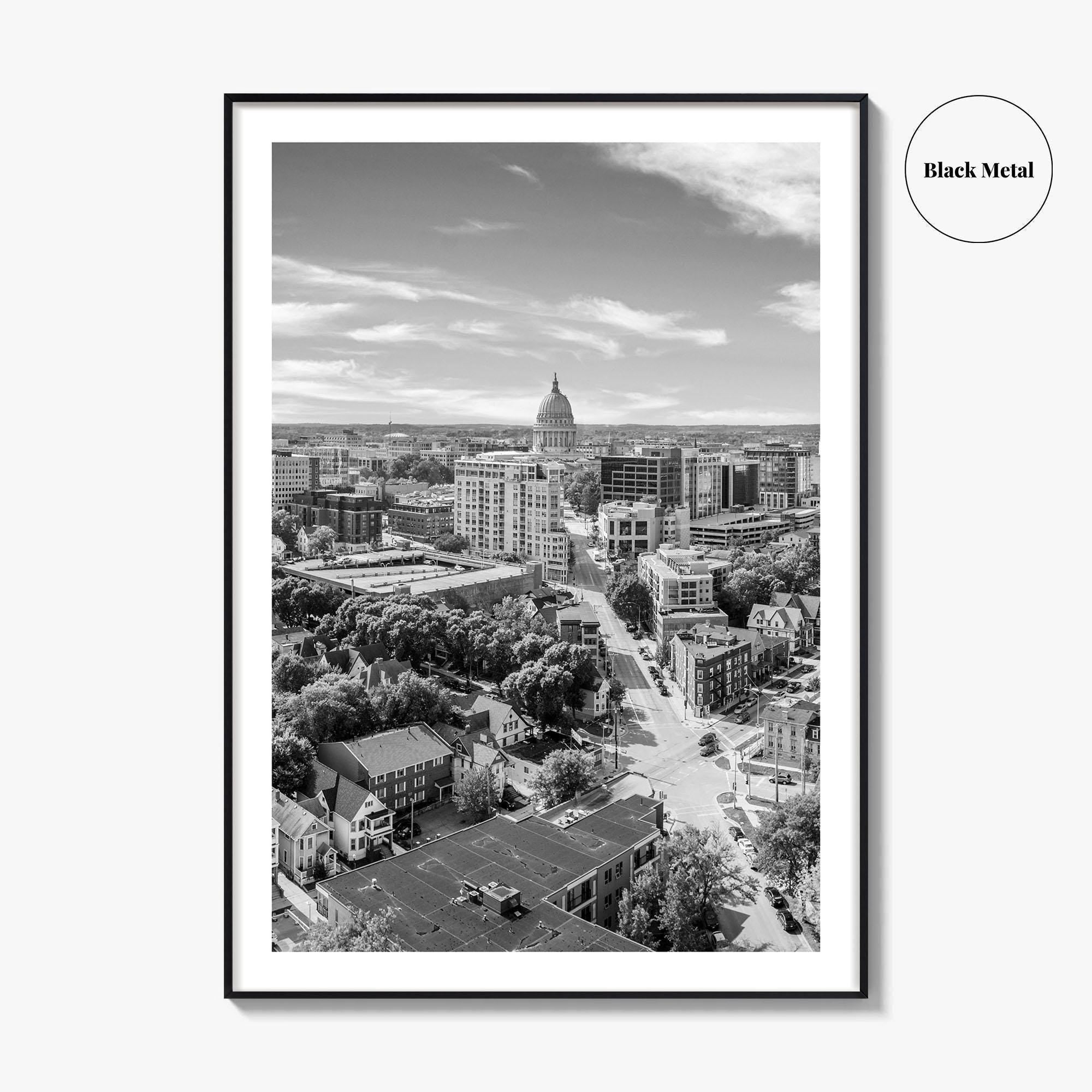 Madison Skyline Black and White Fine Art Photo Print, Wisconsin State Capitol, USA Poster