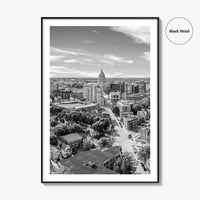 Madison Skyline Black and White Fine Art Photo Print, Wisconsin State Capitol, USA Poster