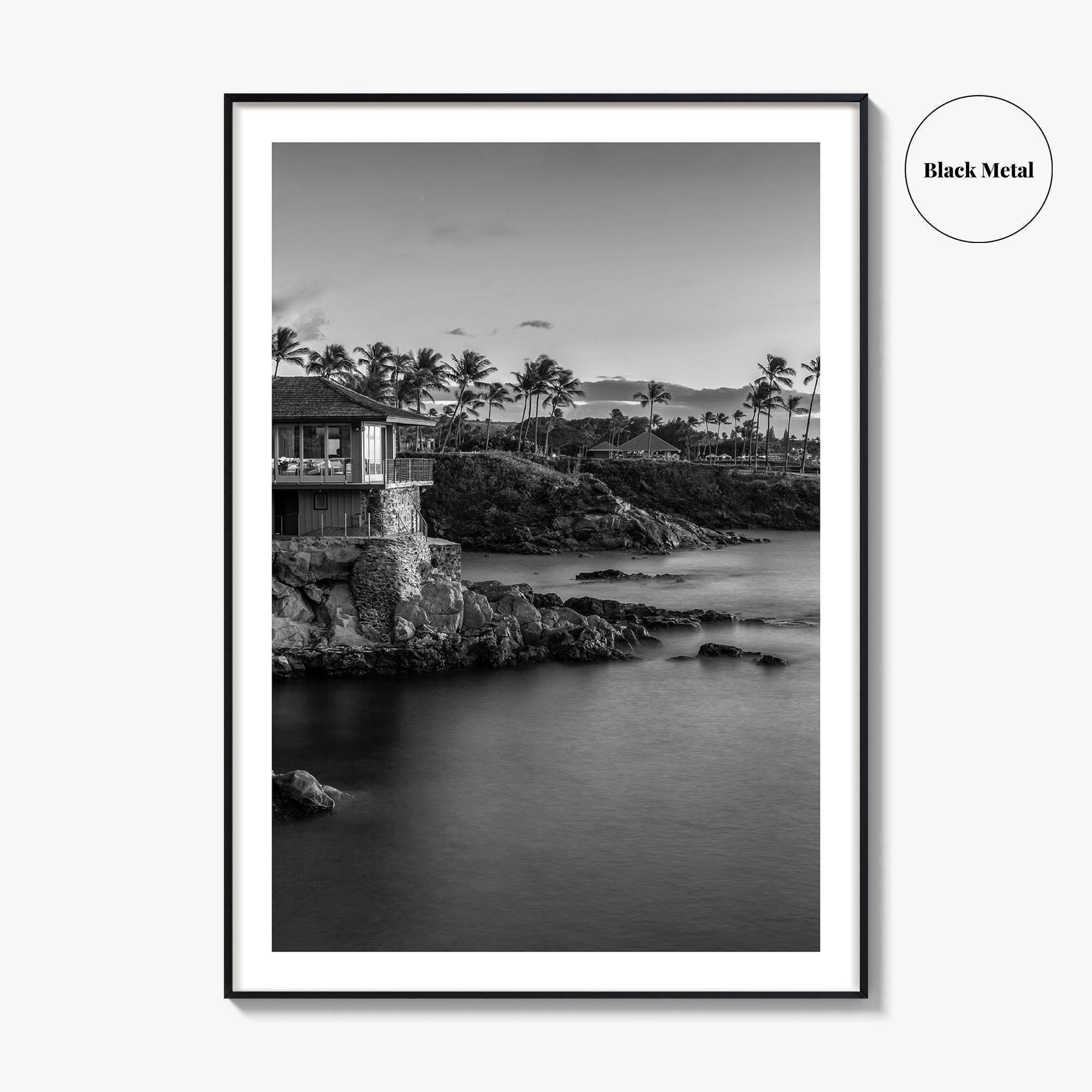 Maui Black and White Fine Art Photo Print, Hawaii Wall Poster, Cliff House