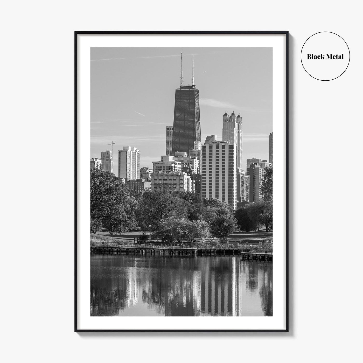Chicago Skyline Black and White Fine Art Photo Print, Lincoln Park Illinois Poster