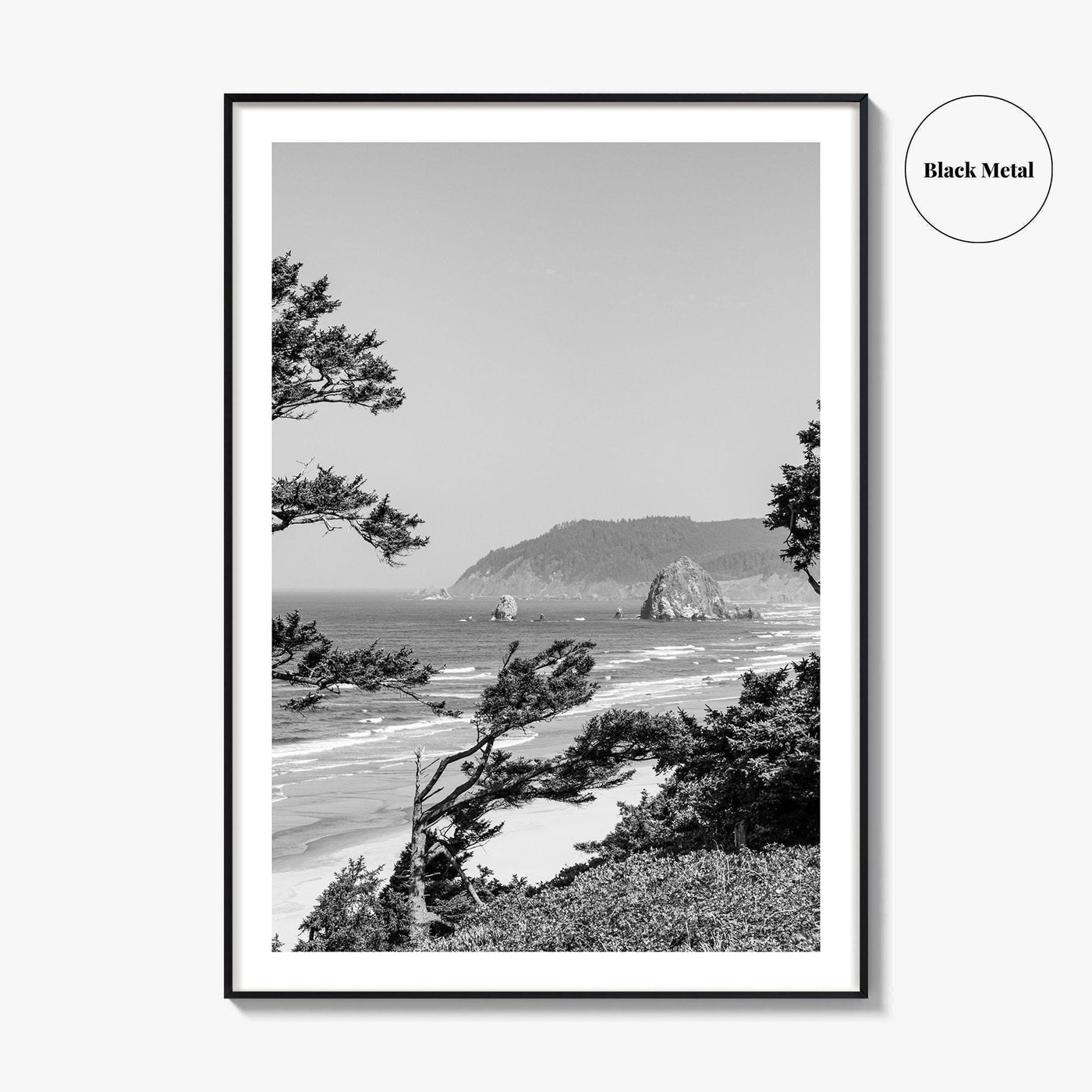 Cannon Beach Black and White Fine Art Photo Print, Haystack Rock Oregon Coast Poster