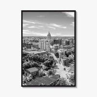 Madison Skyline Black and White Fine Art Photo Print, Wisconsin State Capitol, USA Poster