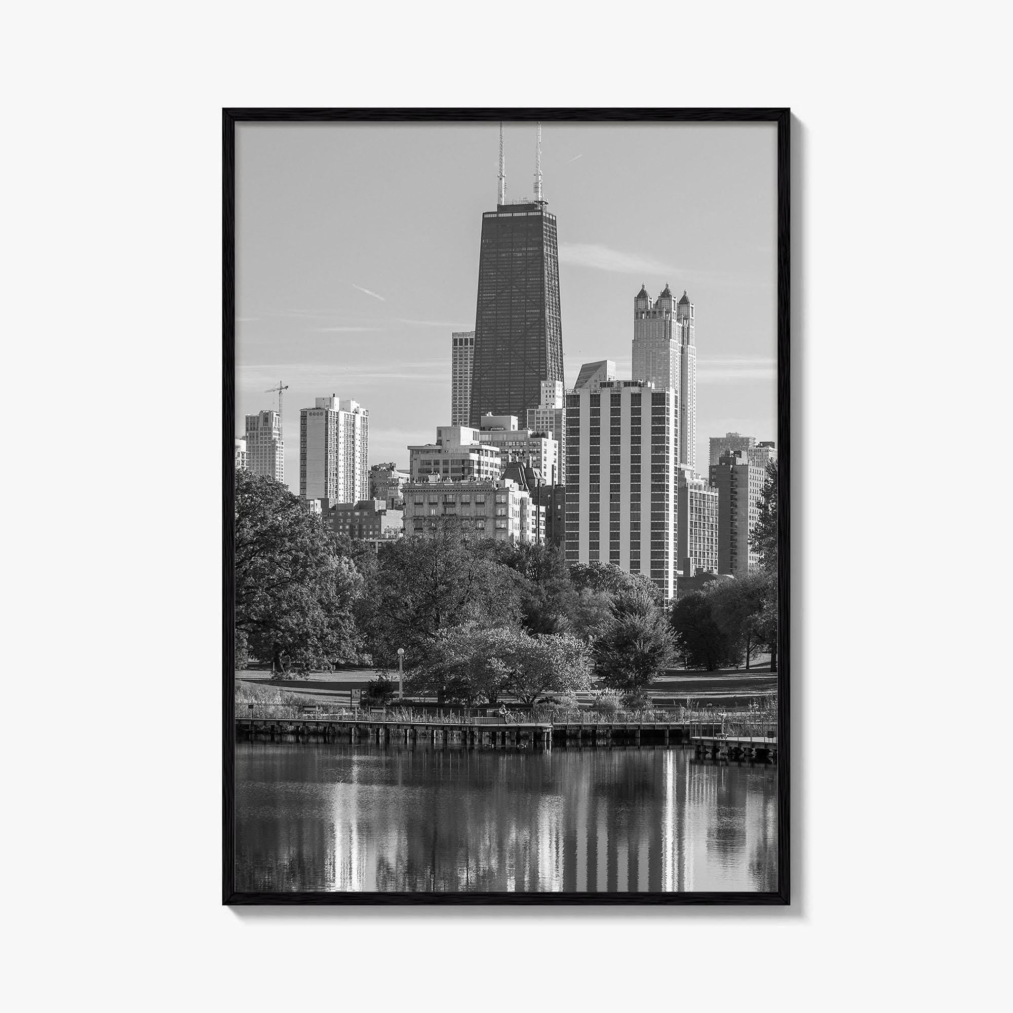 Chicago Skyline Black and White Fine Art Photo Print, Lincoln Park Illinois Poster
