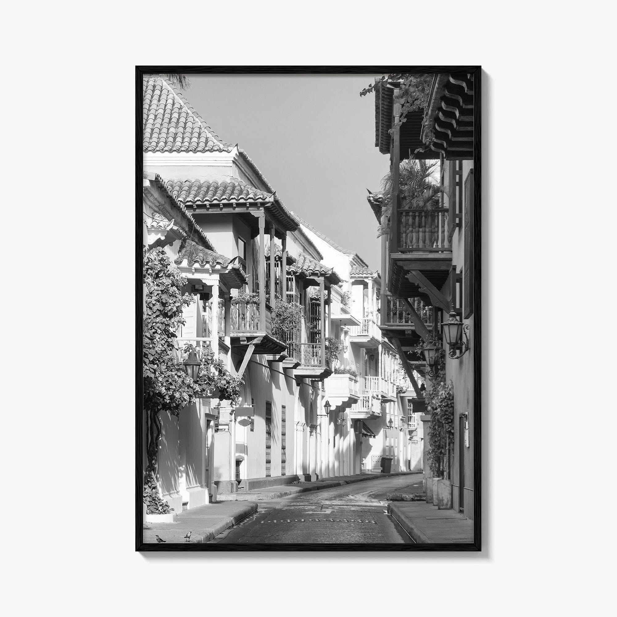 Cartagena Black and White Fine Art Photo Print, Colombia Colonial Street Poster