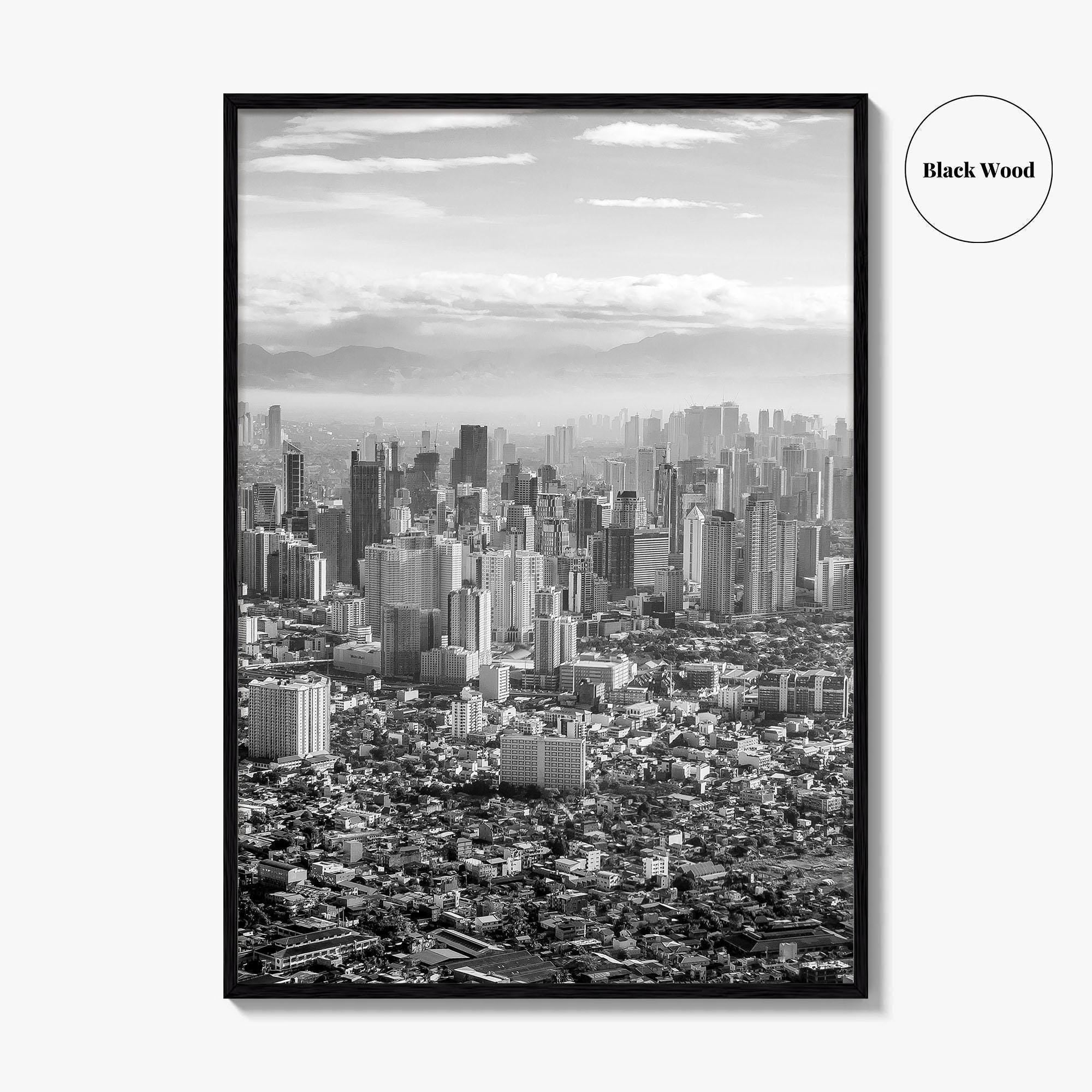 Manila Skyline Black and White Fine Art Photo Print, Makati, Pasay, Philippines
