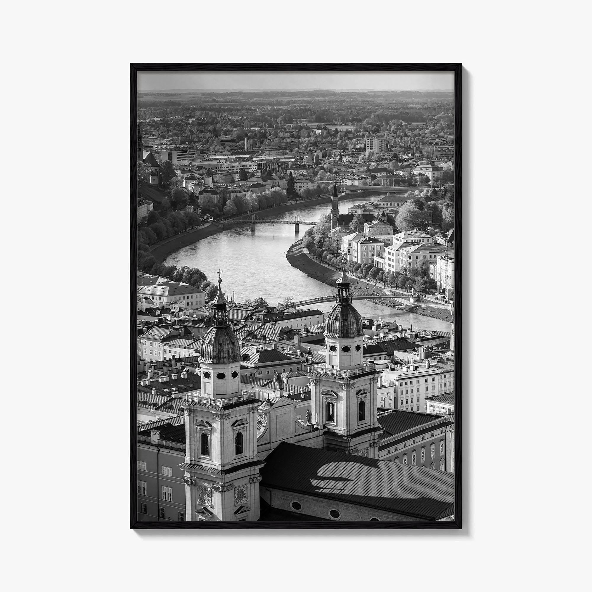 Salzburg Skyline Black and White Fine Art Photo Print, Salzburger Land Austria Poster