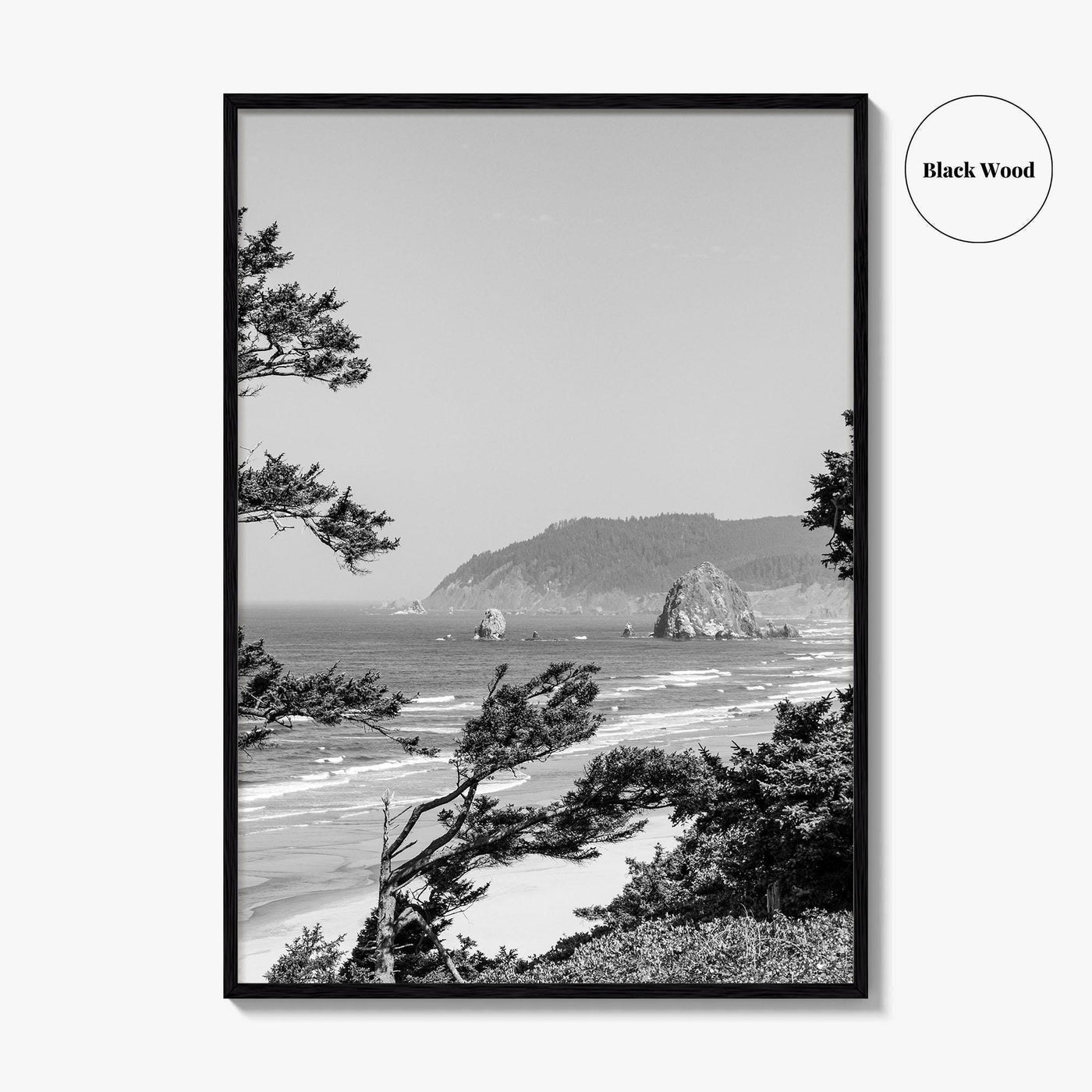 Cannon Beach Black and White Fine Art Photo Print, Haystack Rock Oregon Coast Poster