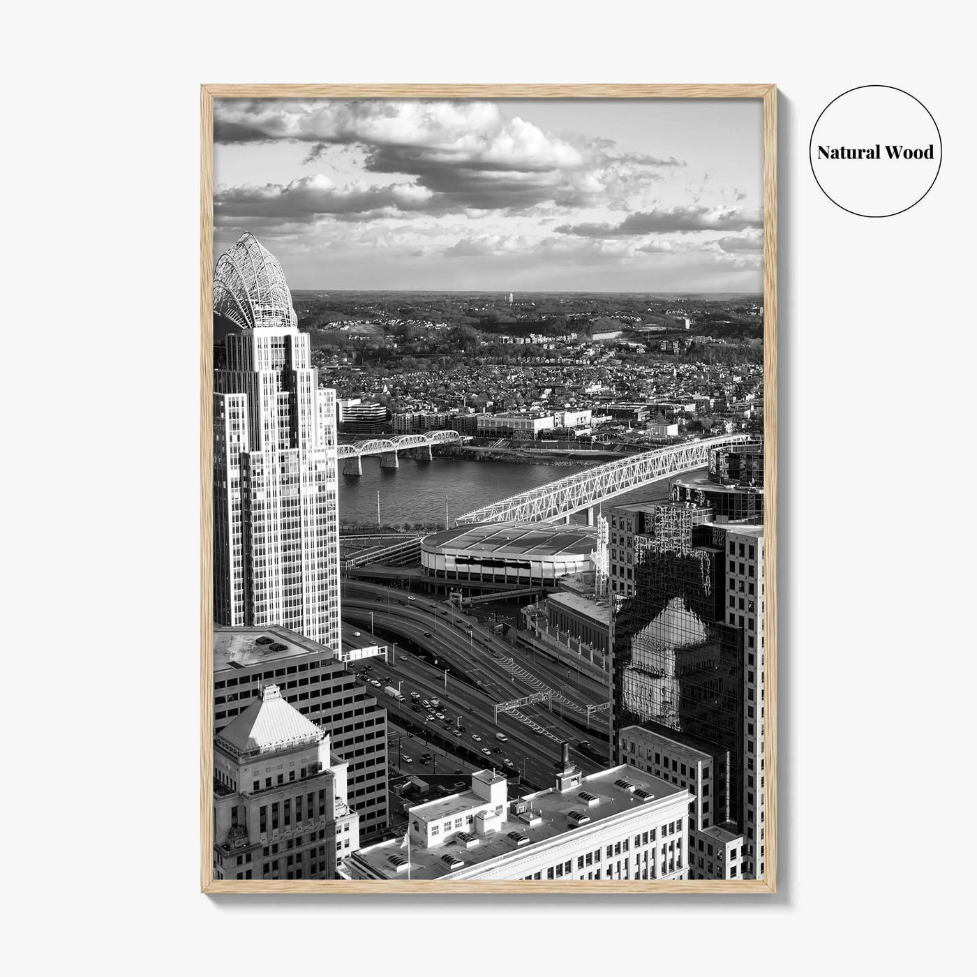 Cincinnati Skyline Black and White Fine Art Photo Print, Ohio River, USA Poster