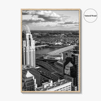 Cincinnati Skyline Black and White Fine Art Photo Print, Ohio River, USA Poster