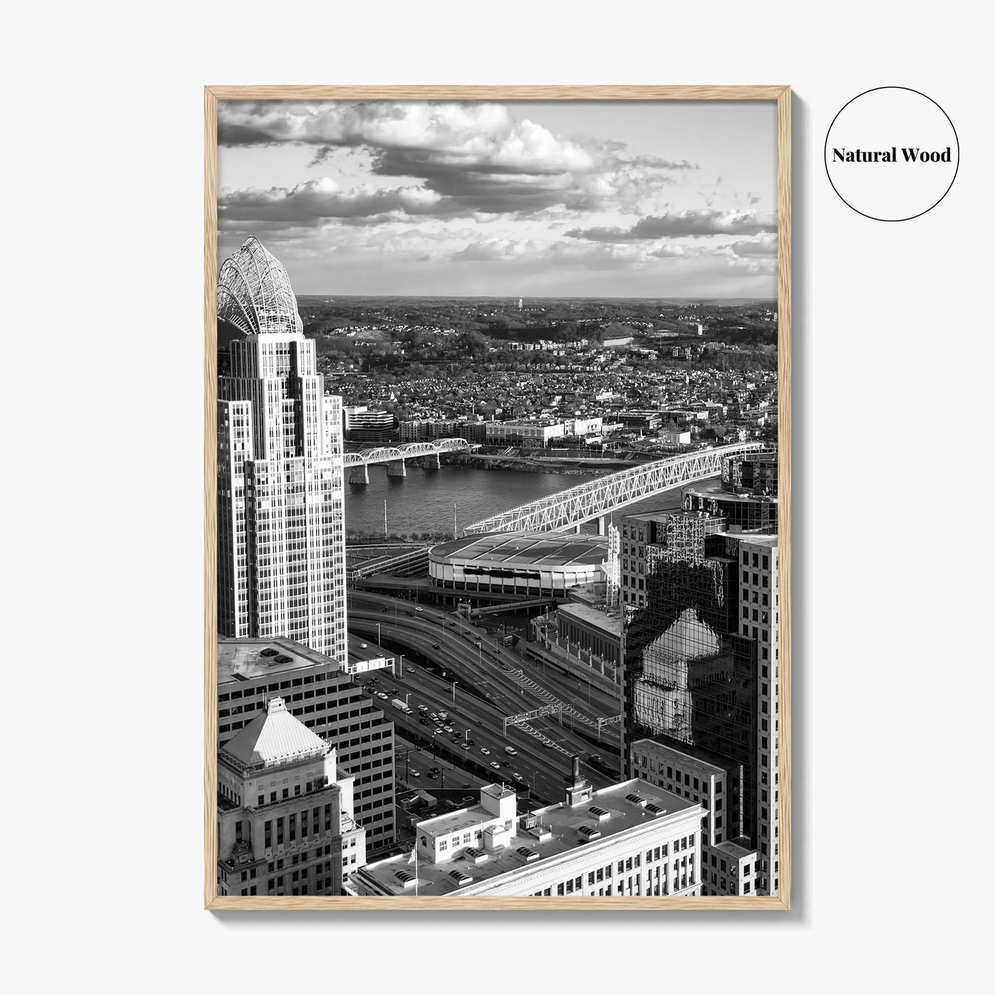 Cincinnati Skyline Black and White Fine Art Photo Print, Ohio River, USA Poster