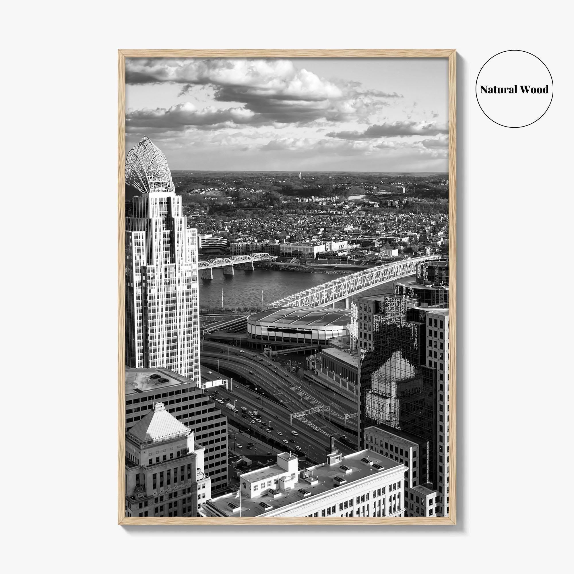 Cincinnati Skyline Black and White Fine Art Photo Print, Ohio River, USA Poster