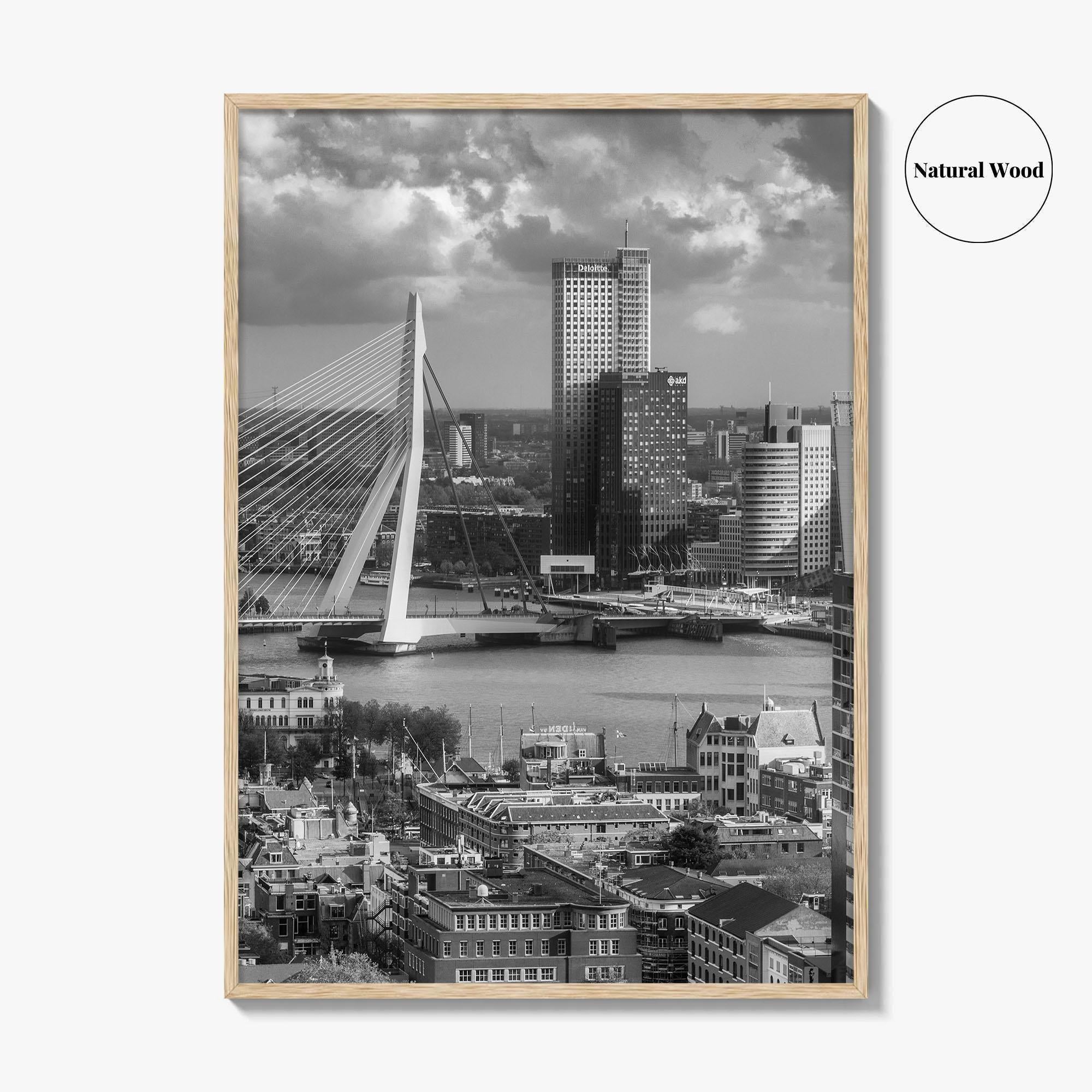 Rotterdam Skyline Black and White Fine Art Photo Print, Euromast South Holland Poster