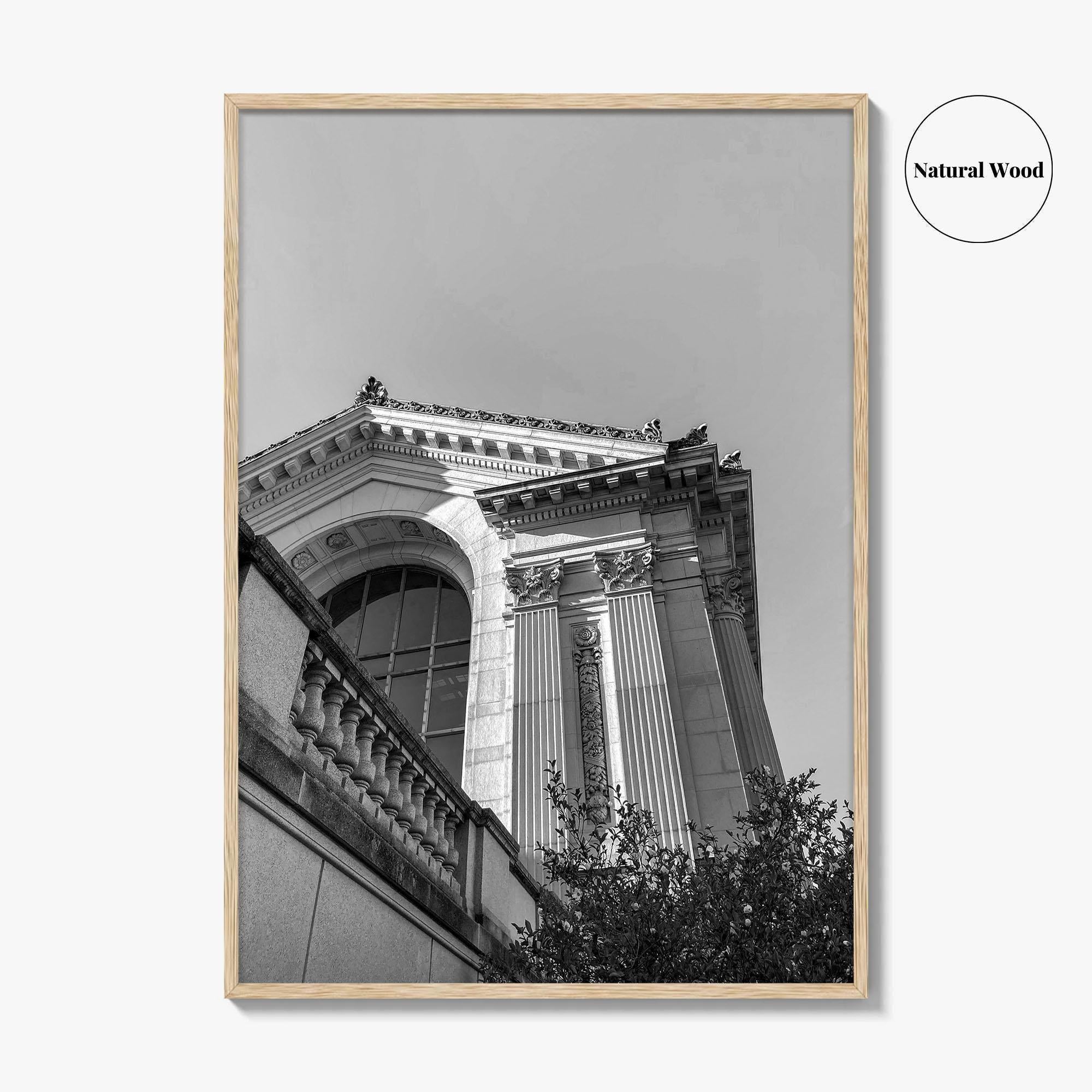 UC Berkeley Black and White Fine Art Photo Print, Doe Hall, California USA Poster
