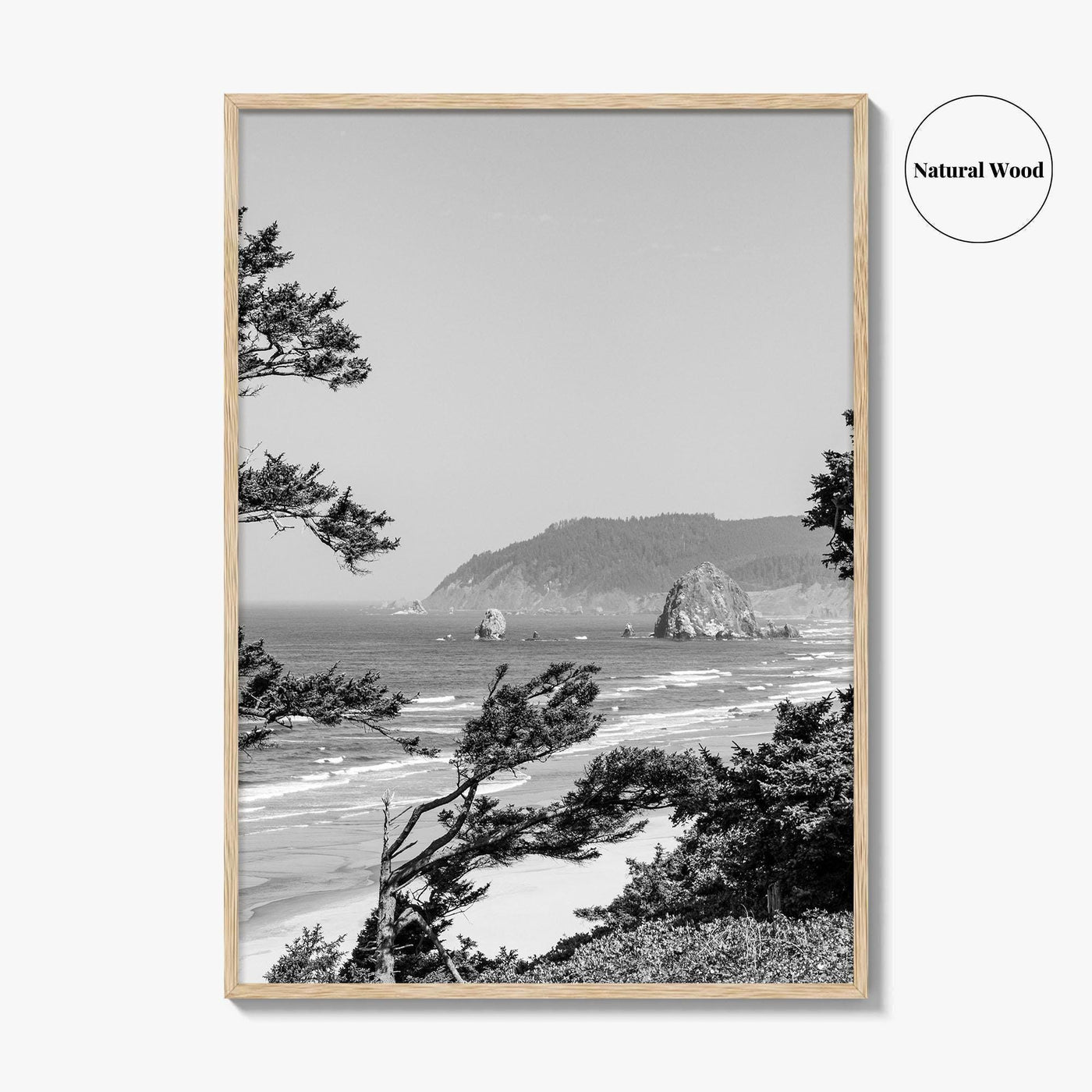 Cannon Beach Black and White Fine Art Photo Print, Haystack Rock Oregon Coast Poster