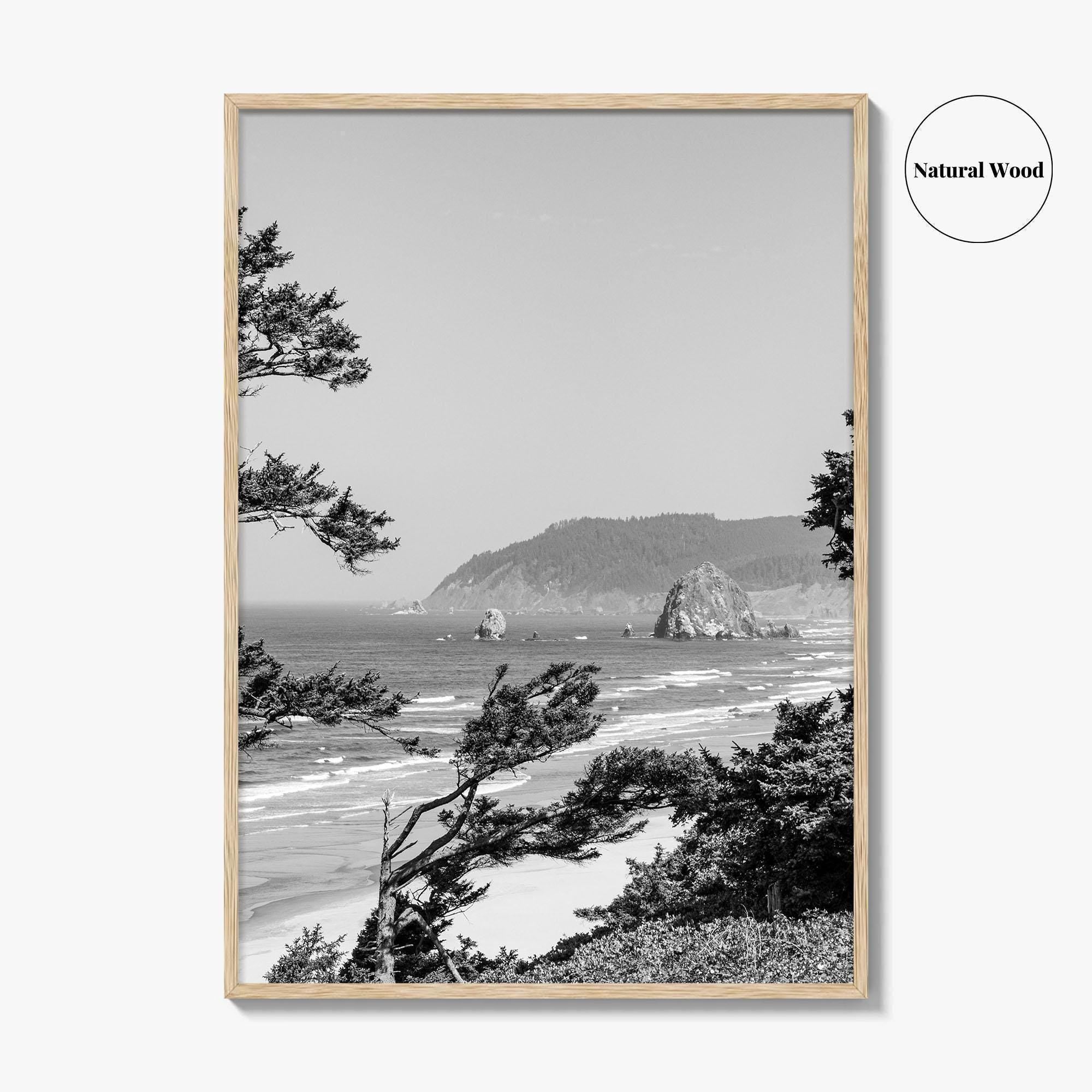 Cannon Beach Black and White Fine Art Photo Print, Haystack Rock Oregon Coast Poster
