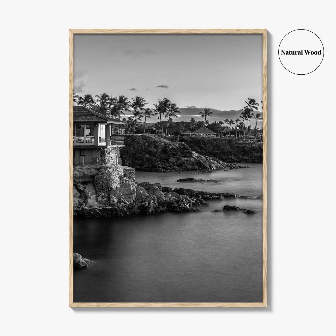 Maui Black and White Fine Art Photo Print, Hawaii Wall Poster, Cliff House