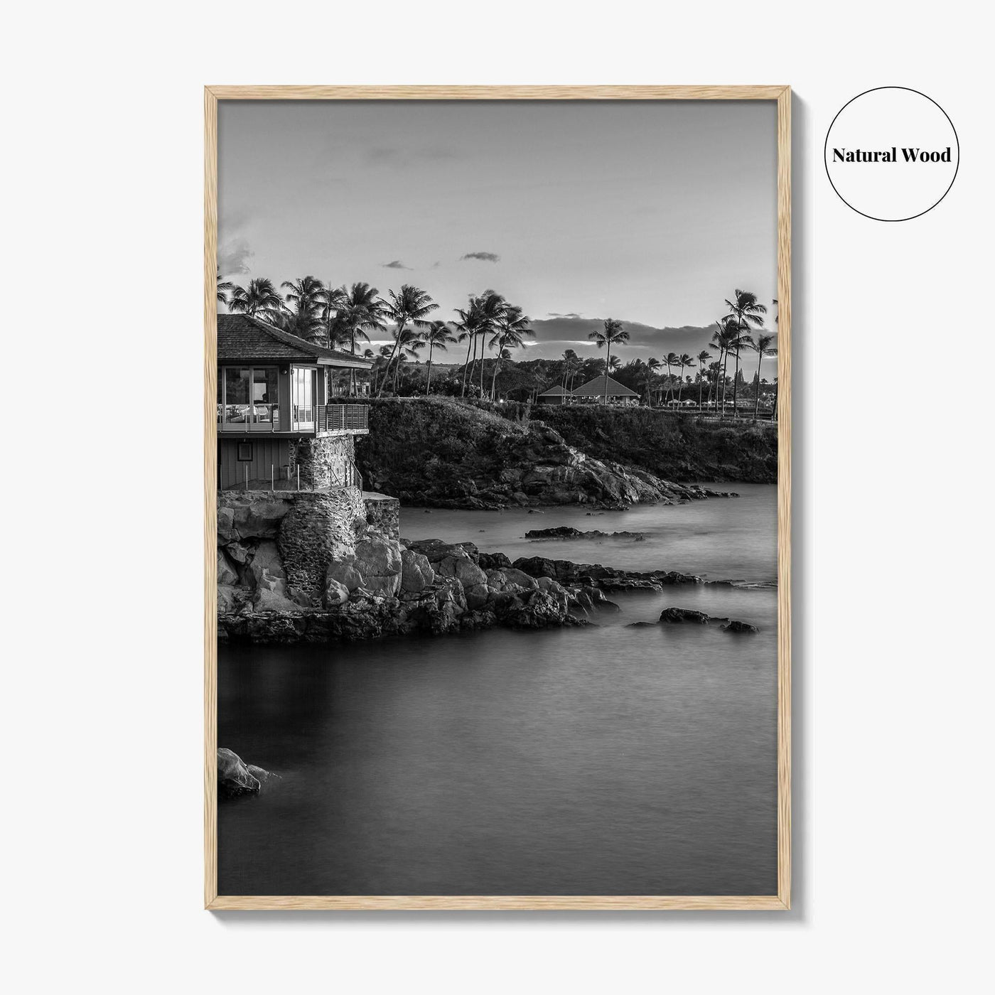 Maui Black and White Fine Art Photo Print, Hawaii Wall Poster, Cliff House