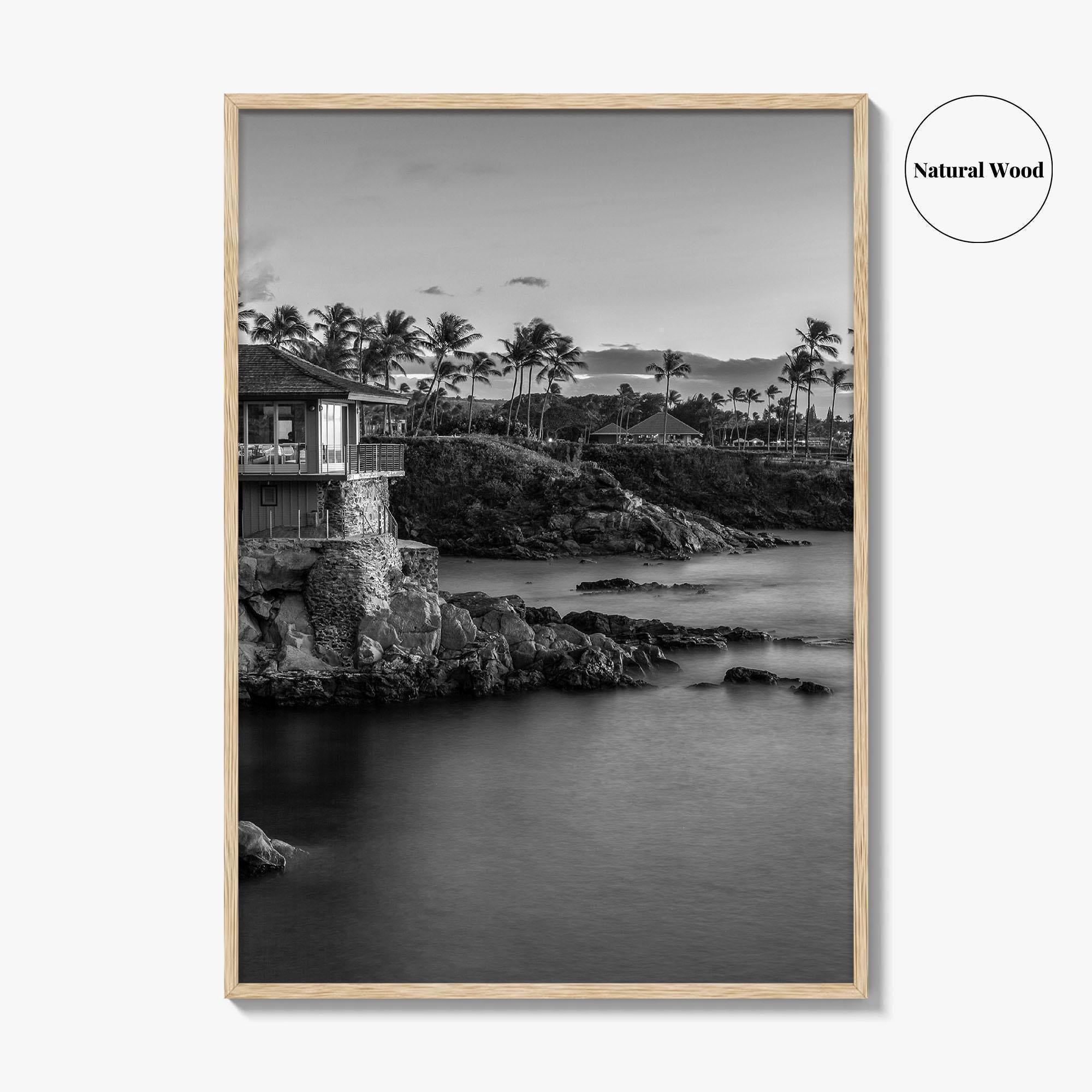 Maui Black and White Fine Art Photo Print, Hawaii Wall Poster, Cliff House