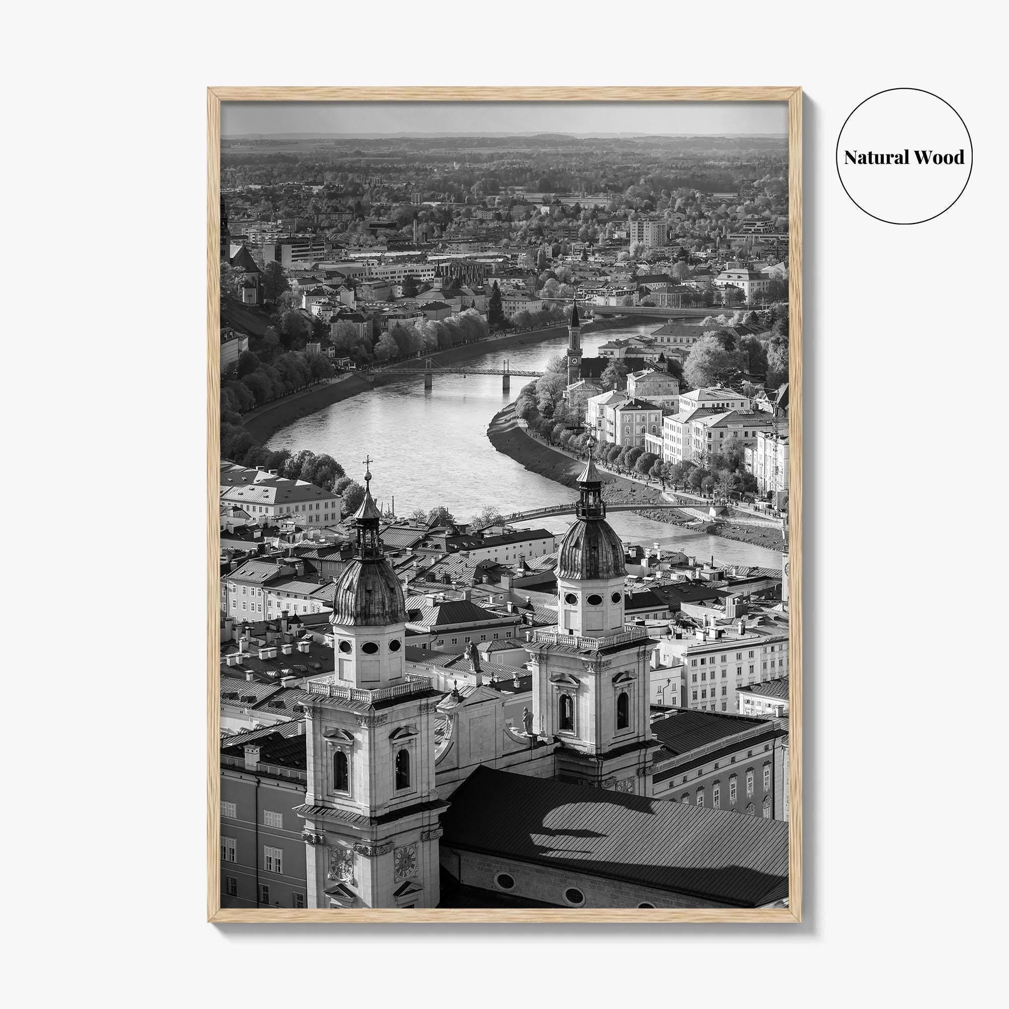Salzburg Skyline Black and White Fine Art Photo Print, Salzburger Land Austria Poster