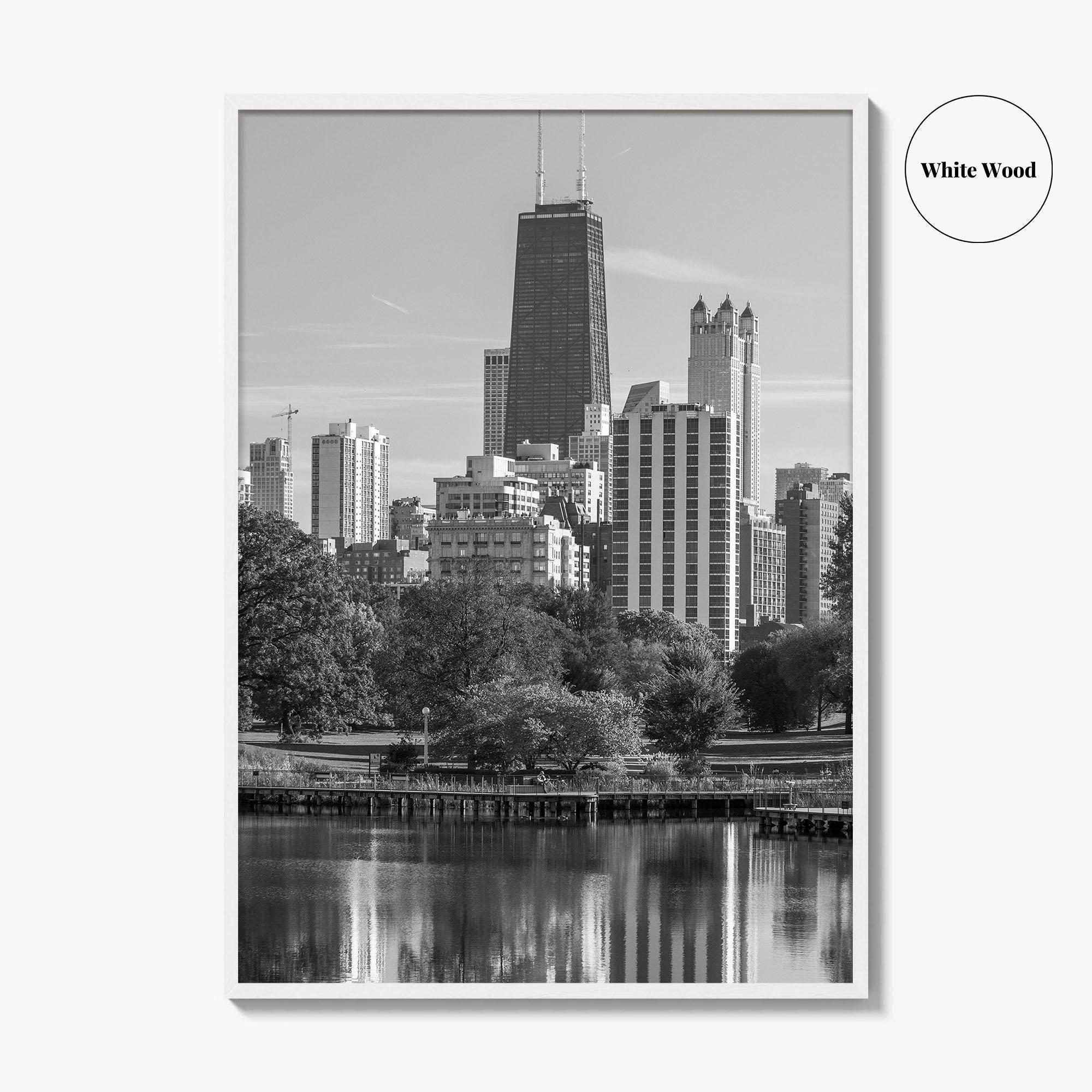 Chicago Skyline Black and White Fine Art Photo Print, Lincoln Park Illinois Poster