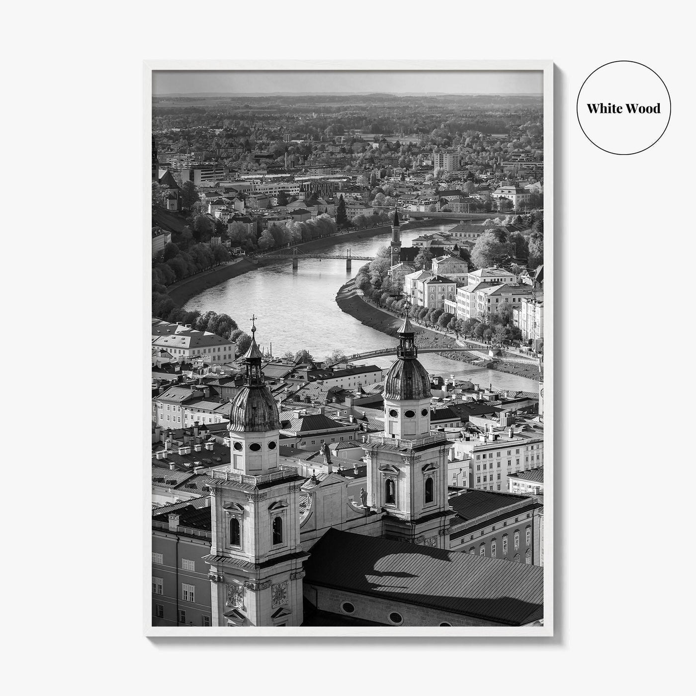 Salzburg Skyline Black and White Fine Art Photo Print, Salzburger Land Austria Poster