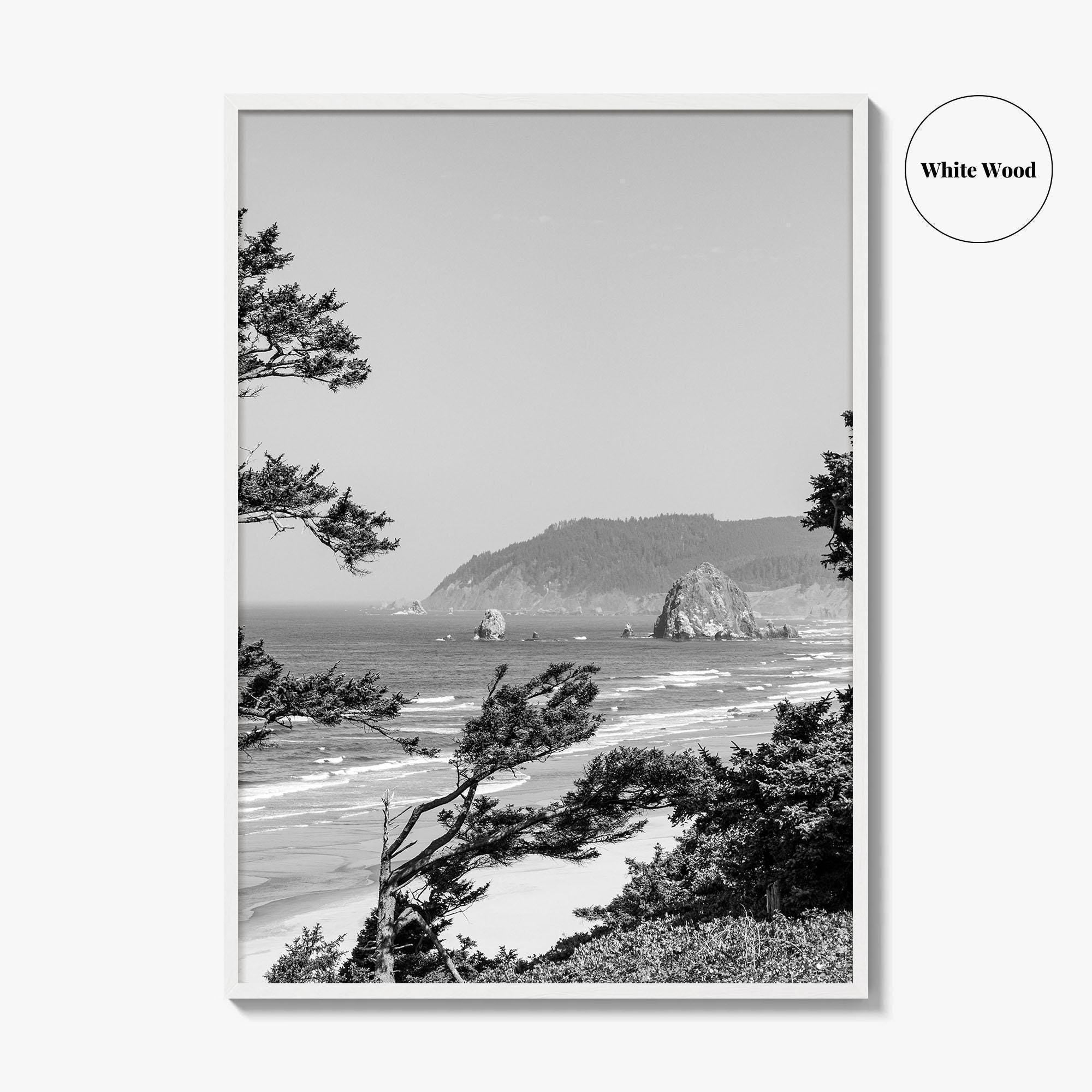 Cannon Beach Black and White Fine Art Photo Print, Haystack Rock Oregon Coast Poster