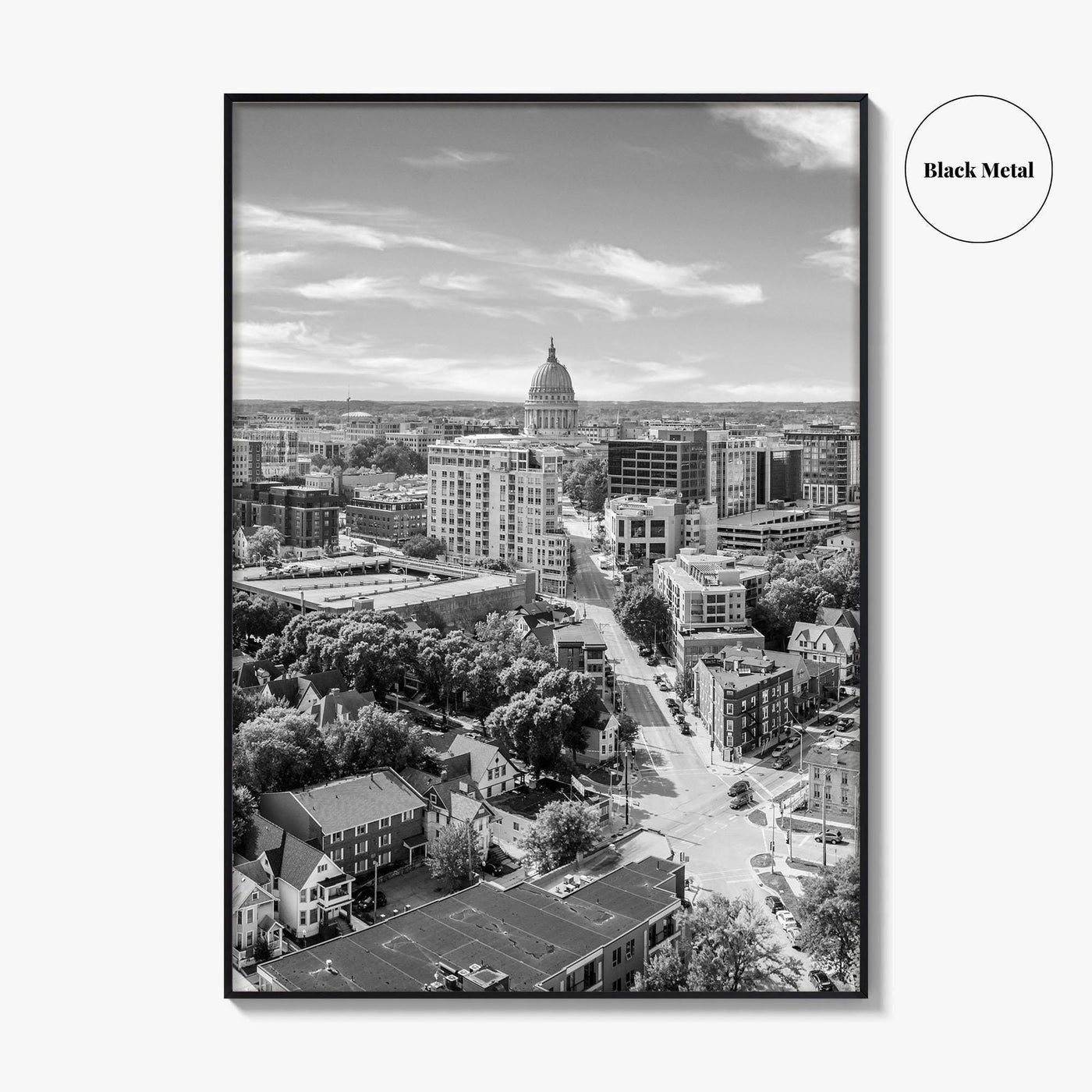Madison Skyline Black and White Fine Art Photo Print, Wisconsin State Capitol, USA Poster
