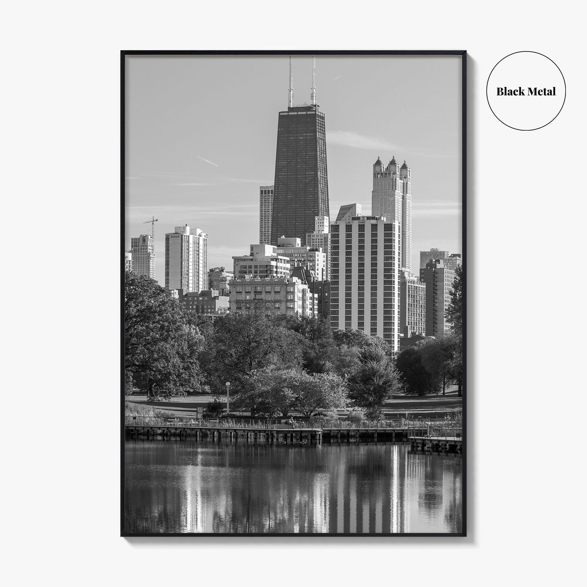 Chicago Skyline Black and White Fine Art Photo Print, Lincoln Park Illinois Poster