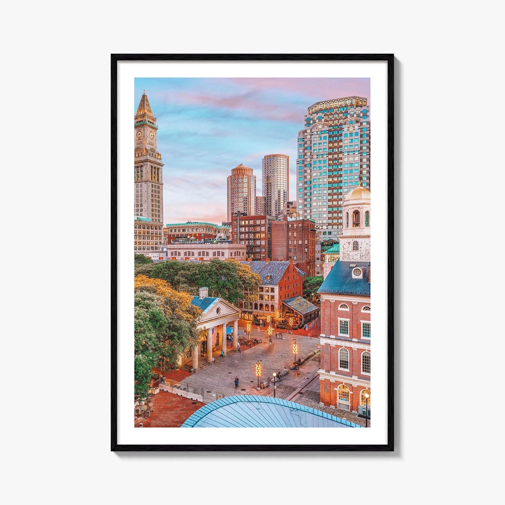 Boston Skyline Fine Art Photo Print, Faneuil Hall, Quincy Market, Massachusetts USA Poster