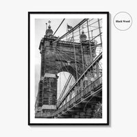 Cincinnati Black and White Fine Art Photo Print, Roebling Bridge, Ohio River, USA Poster
