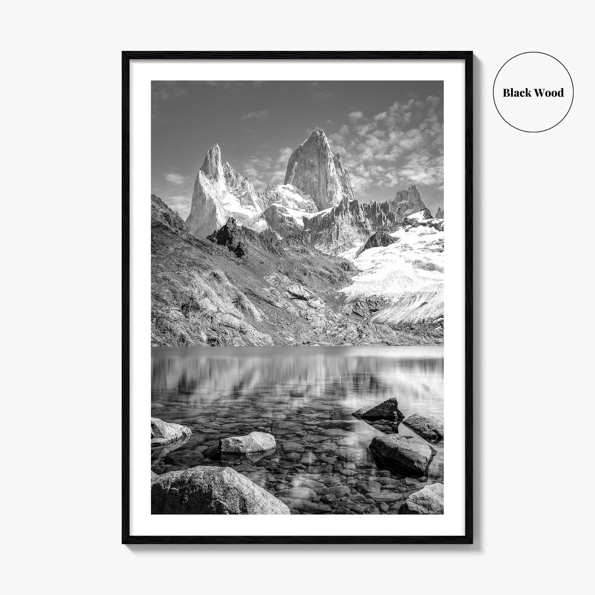 Mount Fitz Roy Black and White Fine Art Photo Print, Patagonia Argentina Poster