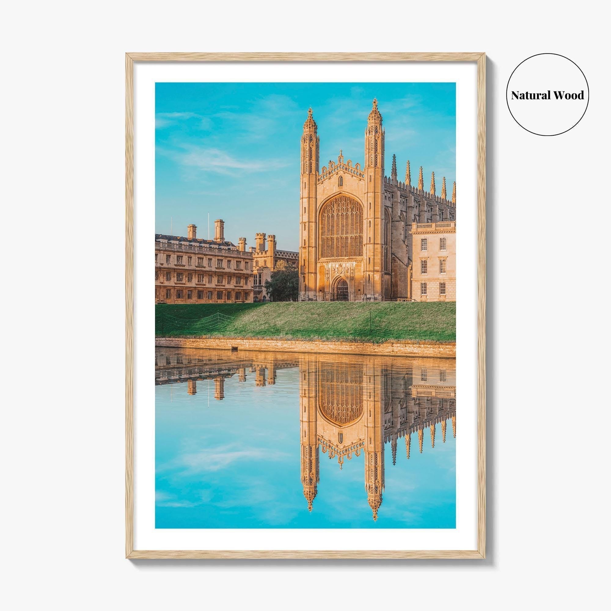 Cambridge England Fine Art Photo Print, UK Waterfront Panorama, Reflection Wall Decor Poster