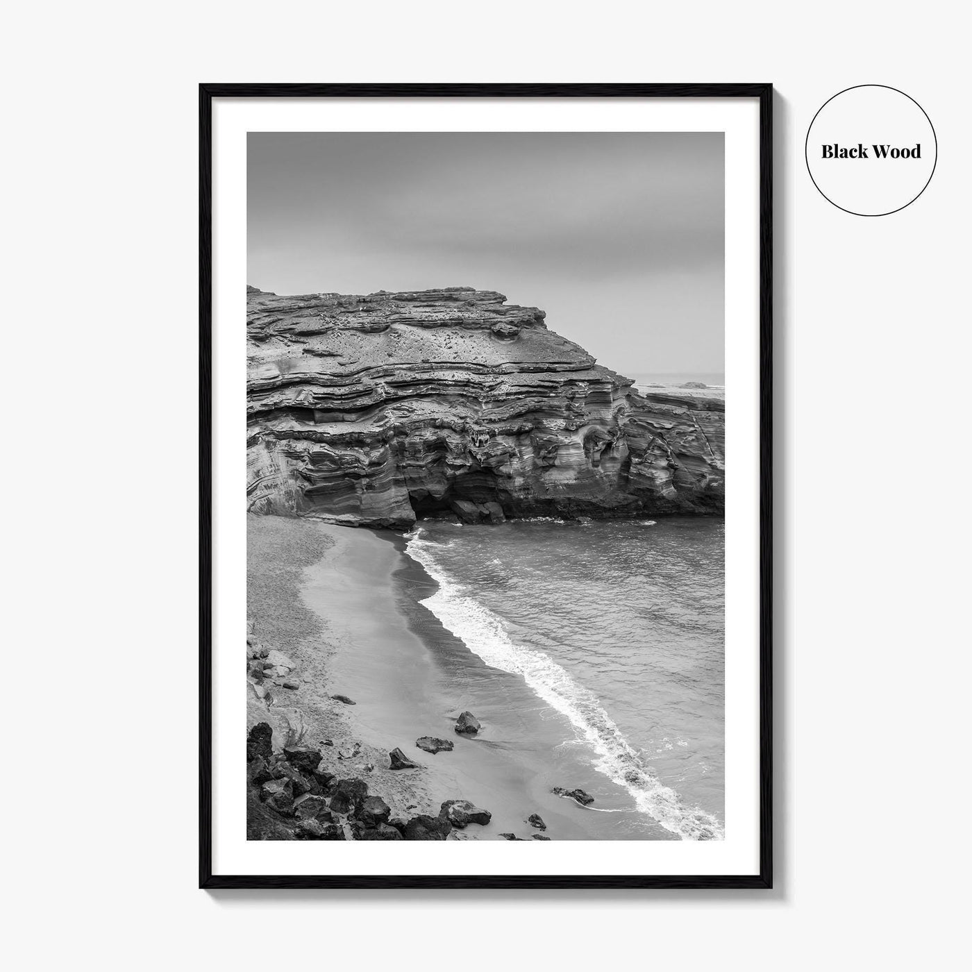 Green Sand Beach Black and White Fine Art Photo Print, Big Island Hawaii Poster